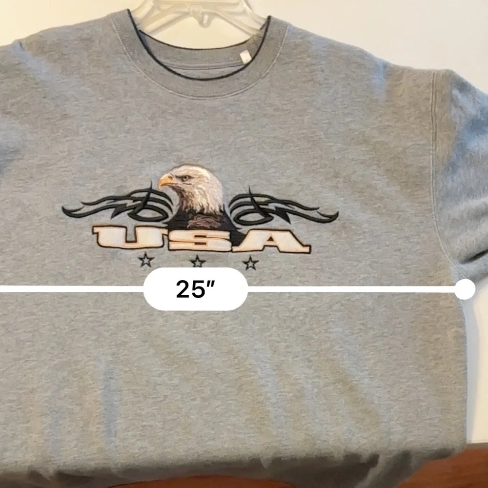 Croft &‎ Barrow Mens Gray USA Eagle Graphic Crew Neck Sweatshirt - Large